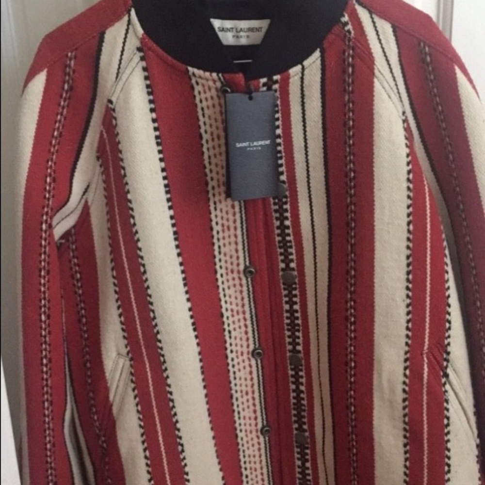 Saint Lauren Striped Wool Bomber Jacket